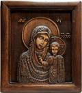 Резная икона «Казанская икона Божией Матери» из лиственницы(арт.И-00031) - уменьшенное фото.№1