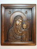 Резная икона «Казанская икона Божией Матери» из лиственницы(арт.И-00031) - уменьшенное фото.№3