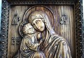 Резная икона «Почаевская икона Божией Матери» из дуба(арт.И-00035) - уменьшенное фото.№9